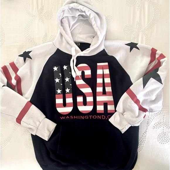 Vintage Washington DC USA American Flag Spell Out Sweatshirt Hoodie Embroidered - Picture 2 of 8